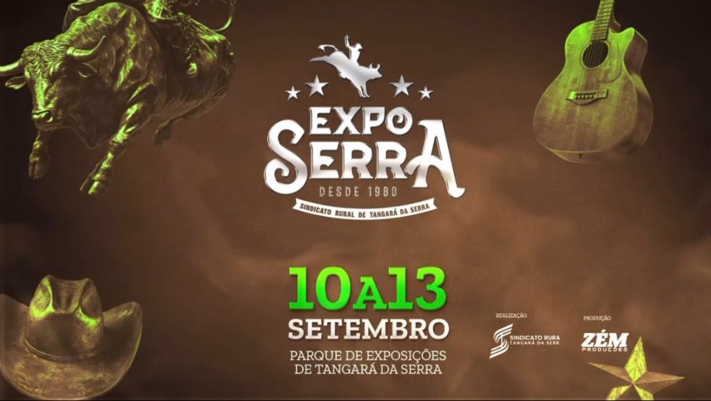 - Cartaz da Exposerra 2025 em Tangará da Serra, com shows sertanejos e rodeio.