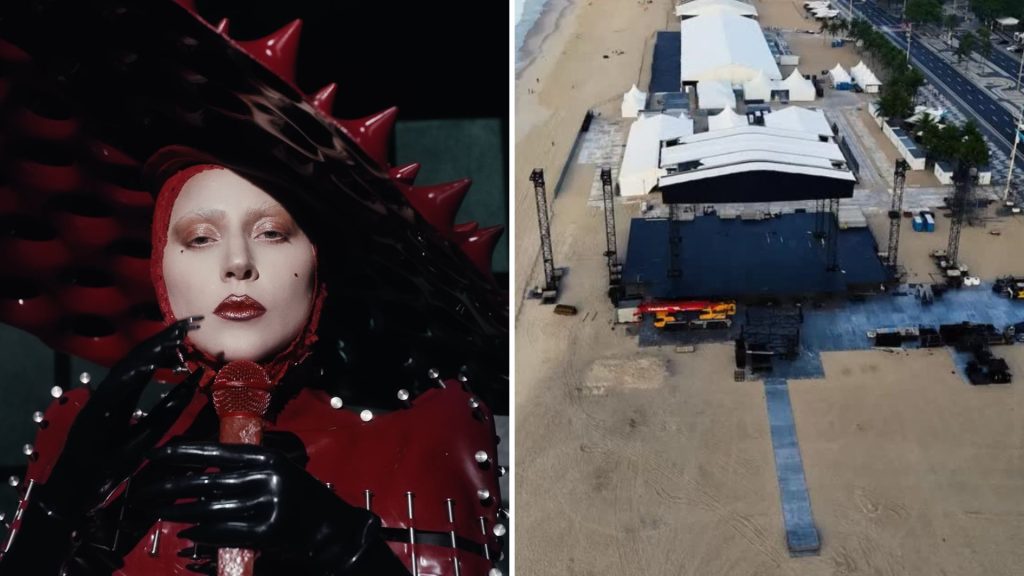 Estrutura montada na praia de Copacabana para o show de Lady Gaga em 3 de maio.