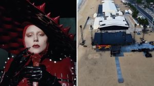 Estrutura montada na praia de Copacabana para o show de Lady Gaga em 3 de maio.