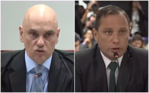 Moraes e Mauro Cid durante interrogatório no STF no caso da trama golpista