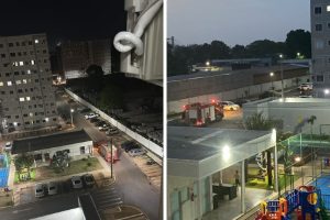 Caminhão dos Bombeiros após bebê cair da varanda do 3º andar