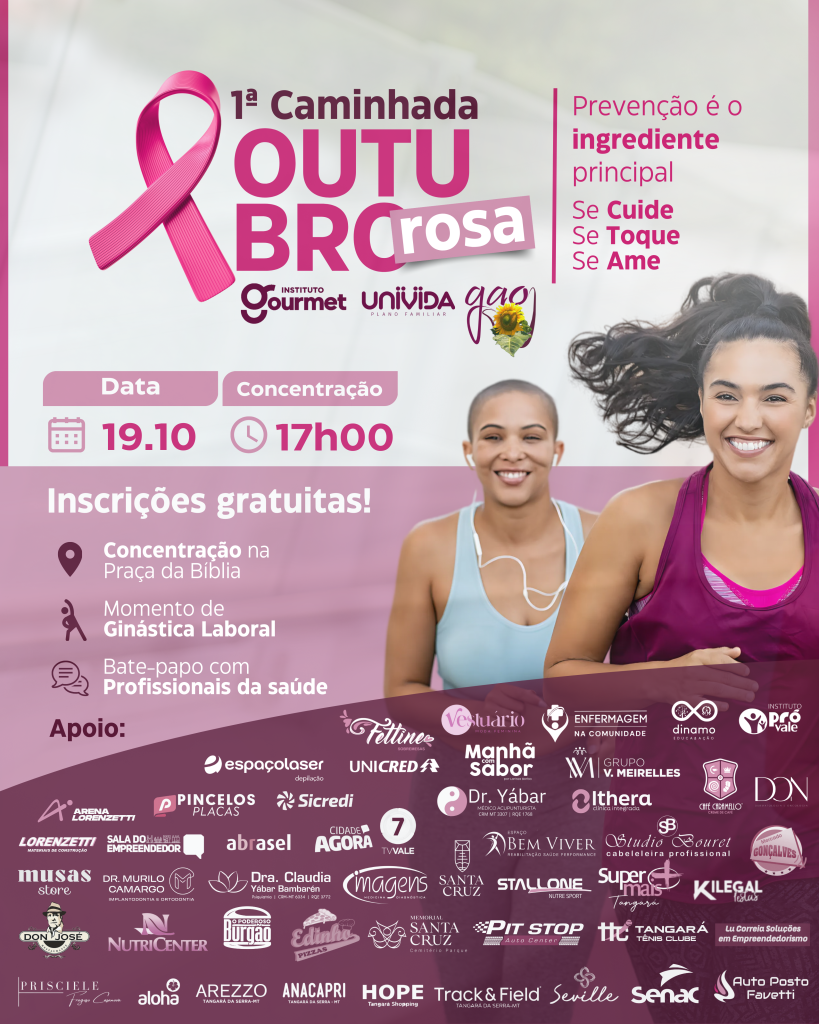 Caminhada Outubro Rosa Tangará da Serra para conscientização sobre o câncer de mama.