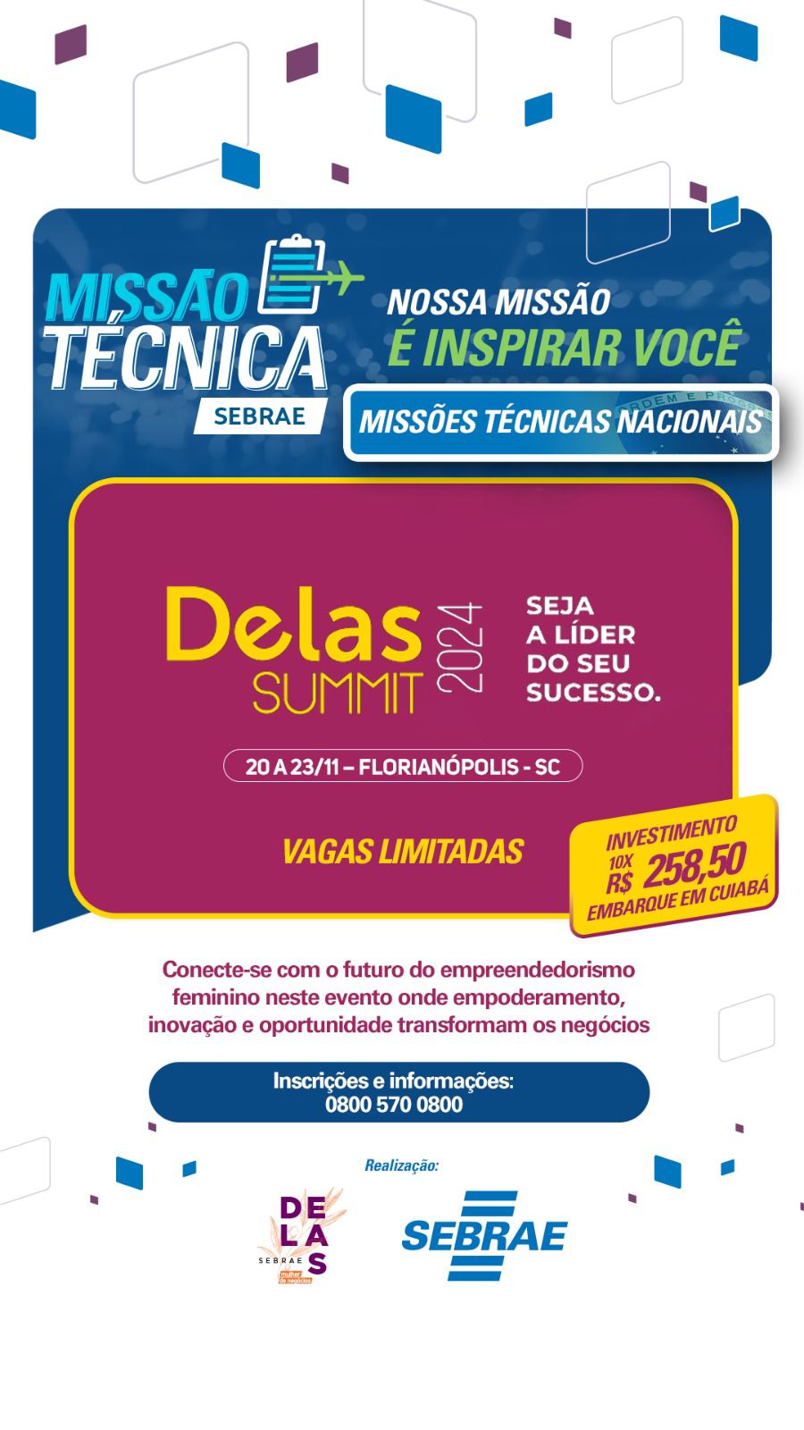 Palestrantes do Delas Summit 2024 promovido pelo Sebrae-MT em Florianópolis.