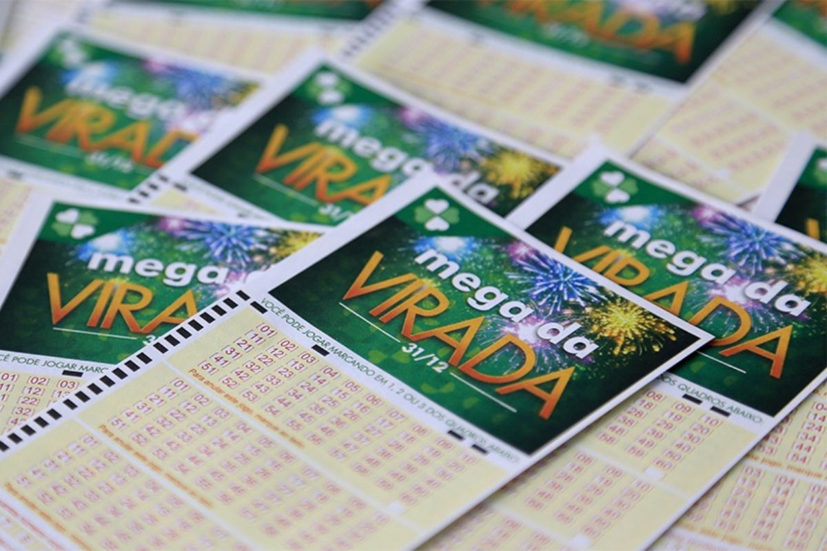 Mega da Virada 2024 com prêmio estimado de R$ 600 milhões.