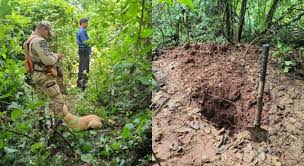Policiais investigam região onde oito corpos foram encontrados em Rondonópolis, MT.