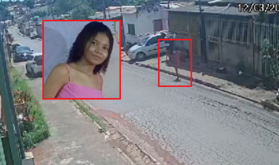 Câmeras registram Emelly Azevedo Sena chegando à casa onde foi assassinada em Cuiabá.