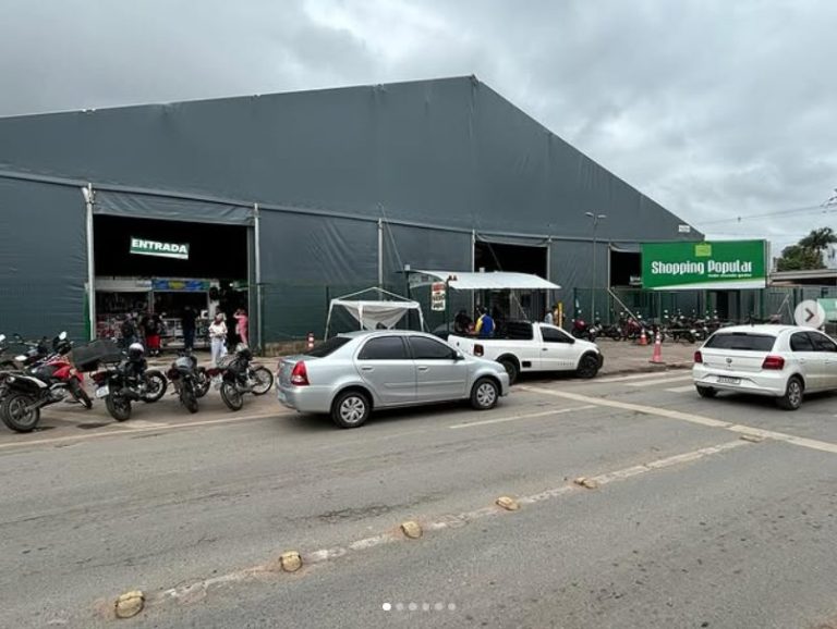 Fachada do Shopping Popular de Cuiabá, onde foi suspensa a eleição da nova diretoria