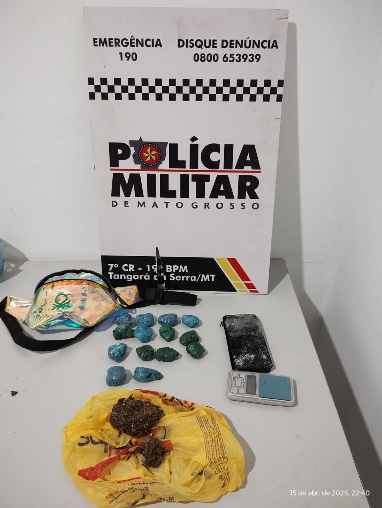 Policiais militares do 19º BPM de Tangará da Serra prendem jovem por tráfico de drogas durante a Operação Tolerância Zero no bairro Vila Goiânia.
