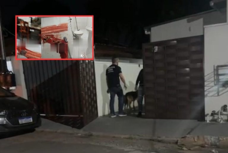 Sangue espalhado na casa onde PM matou a esposa em Cuiabá