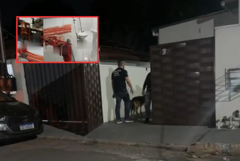 Sangue espalhado na casa onde PM matou a esposa em Cuiabá