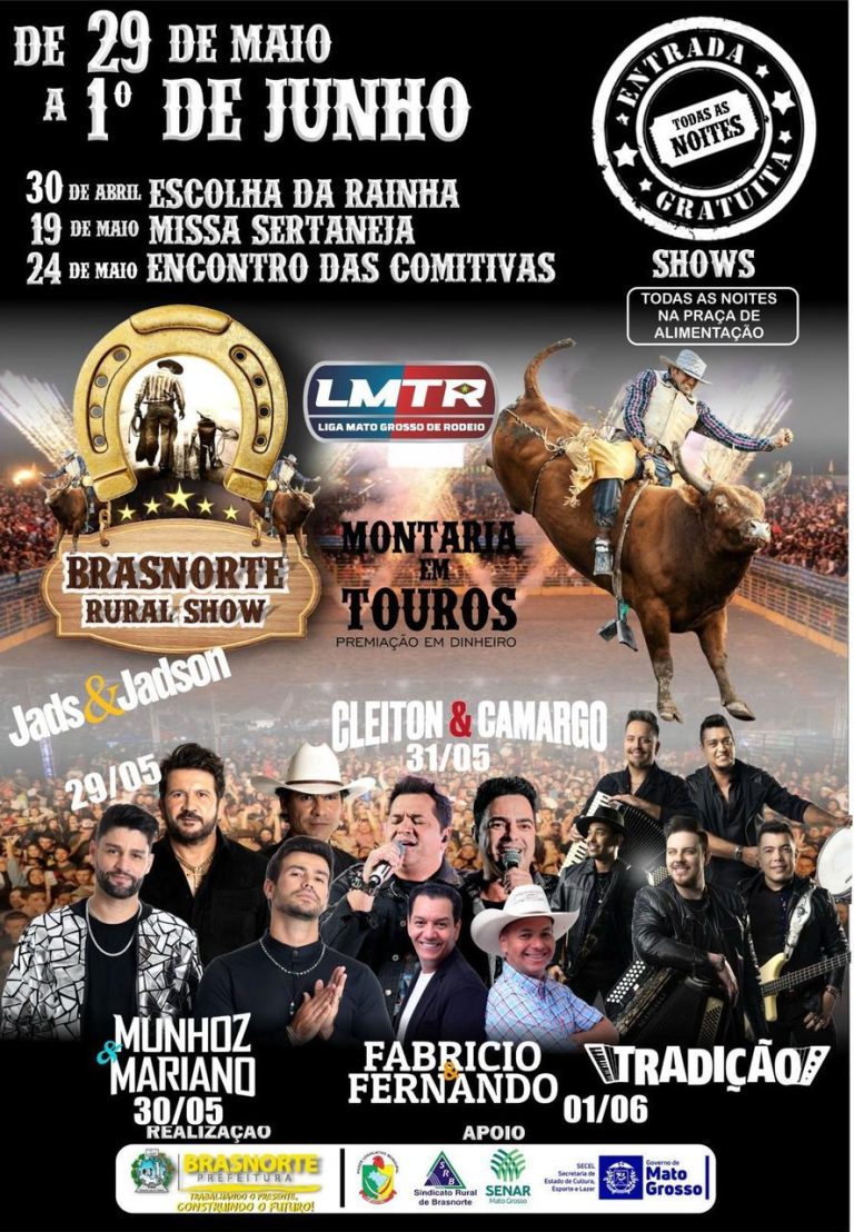 Arena e palco do Brasnorte Rural Show 2025 com público e atrações sertanejas