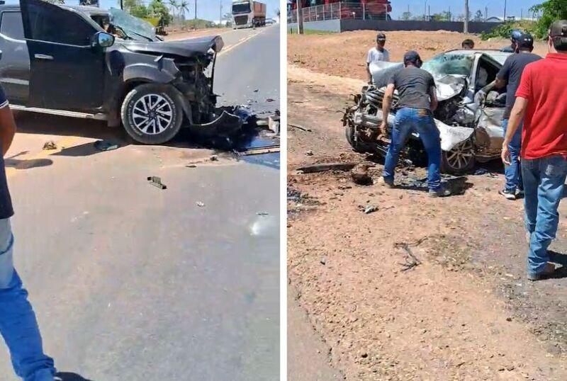 Veículos destruídos após colisão frontal com vítimas fatais na MT-208