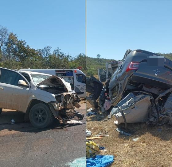 Veículo destruído após colisão frontal em que criança morreu