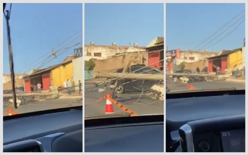 carro destruído após motorista derrubar três postes