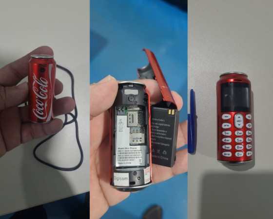 Minicelular camuflado em lata de refrigerante é apreendido em revista