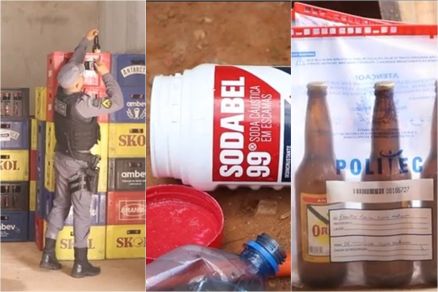 Garrafas de cerveja com rótulos falsos apreendidas em operação policial
